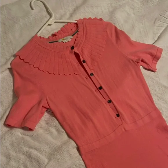 100%Cotton/wool blend Dress with Scalloped Collar - Picture 2 of 3